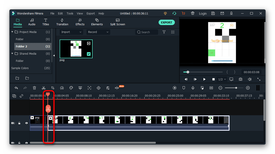 Выбор инструмента редактирования для обрезки видео на компьютере через Wondershare Filmora