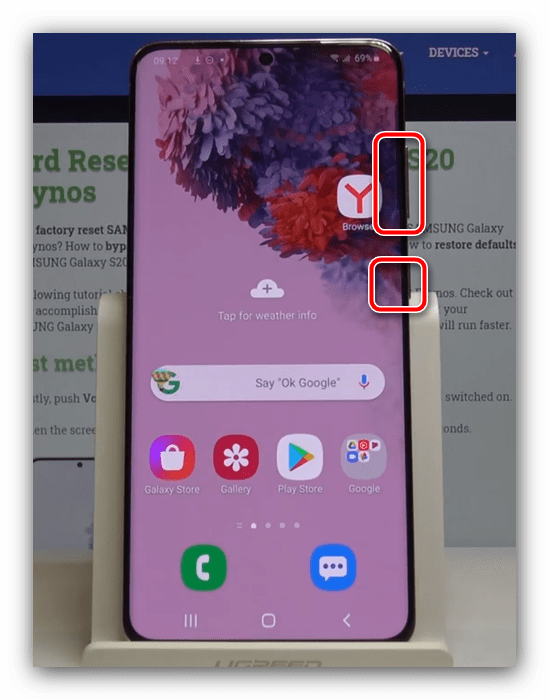 Нажать на требуемые кнопки для перевода устройства Samsung в режим рекавери
