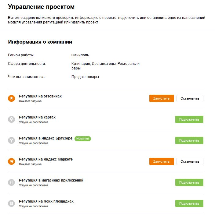 Управление проектом по формированию репутации