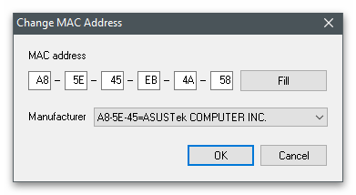 Внесение изменений для изменения MAC-адреса компьютера в Windows 10 через Change MAC Address