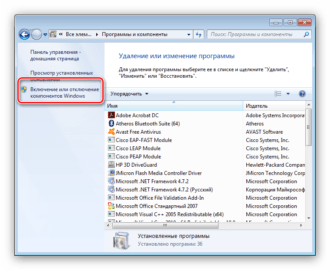 Включение и отключение компонентов windows 7 пустое окно