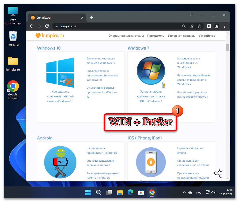 Создание скриншотов в Windows 11