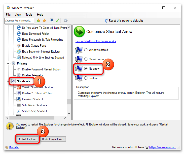 Как удалить стрелки с ярлыков в Windows 10-7