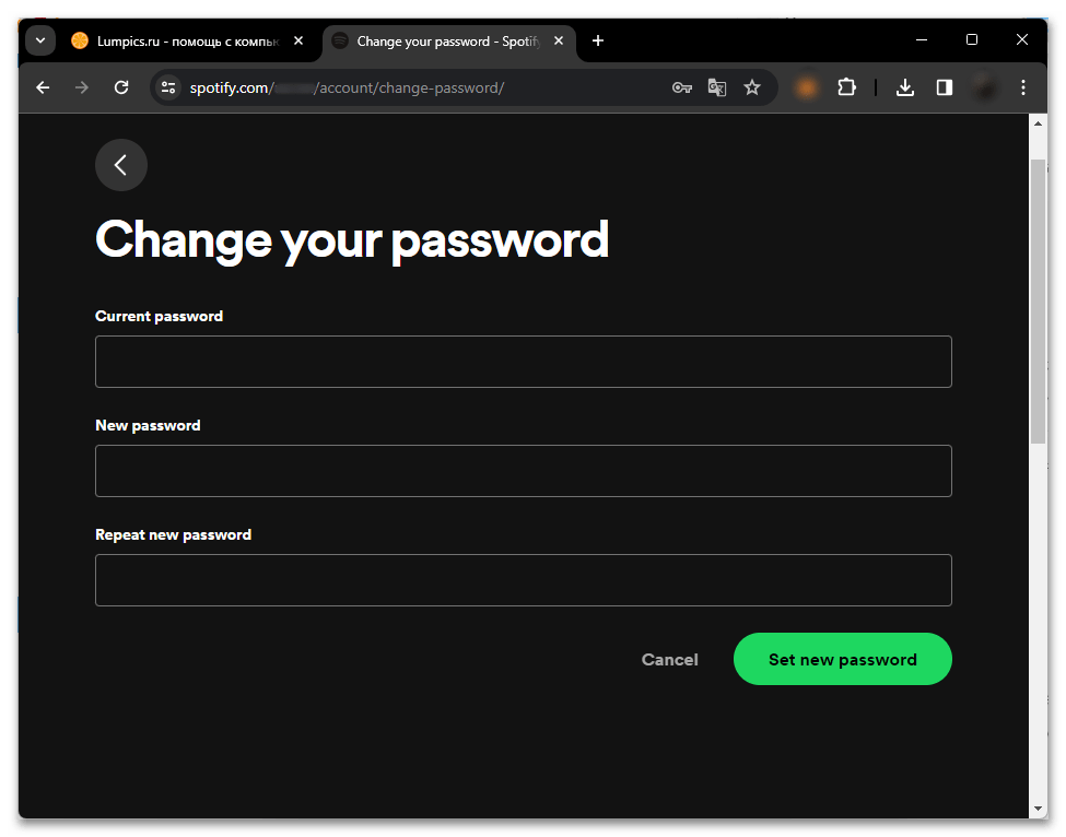 Как поменять пароль в Спотифай-2