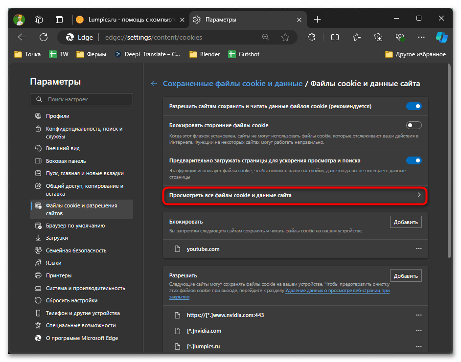как почистить куки в Edge-011