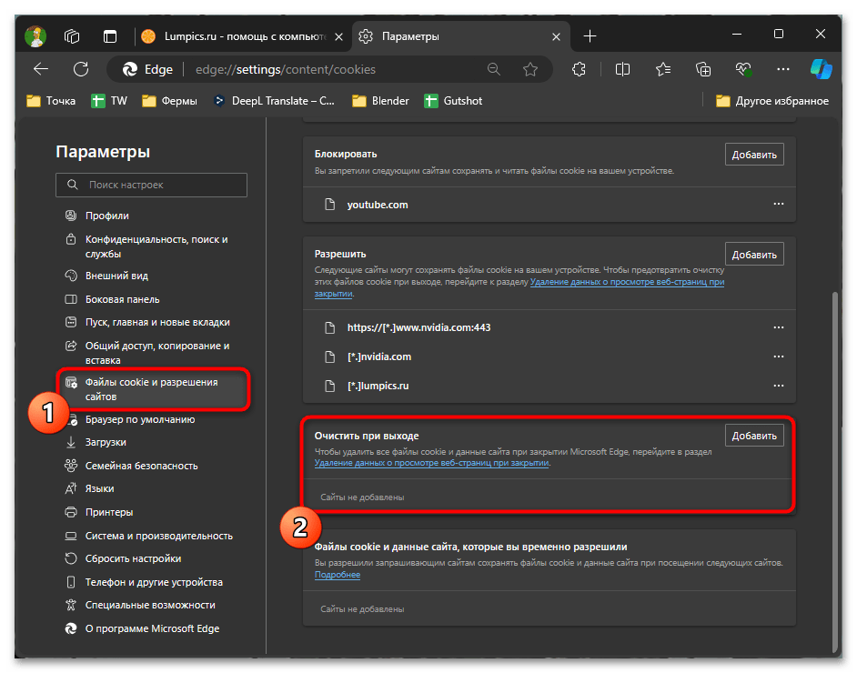 как почистить куки в Edge-014