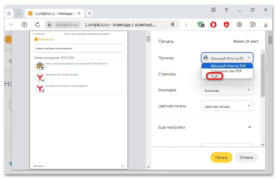 принтер не печатает из яндекс браузера-06