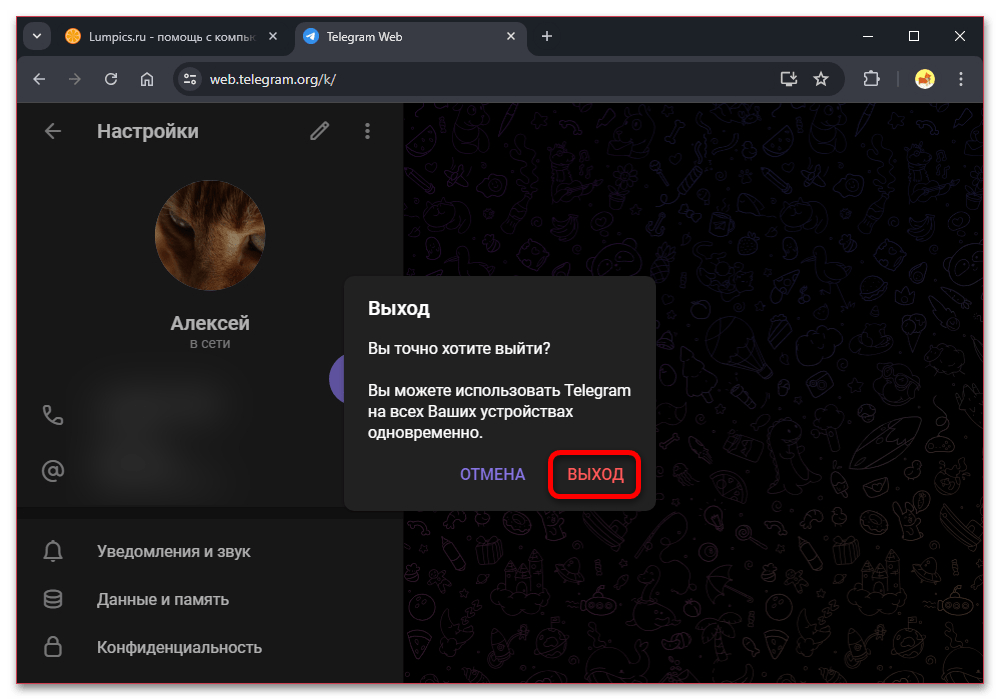 Как выйти из Телеграмм веб_003