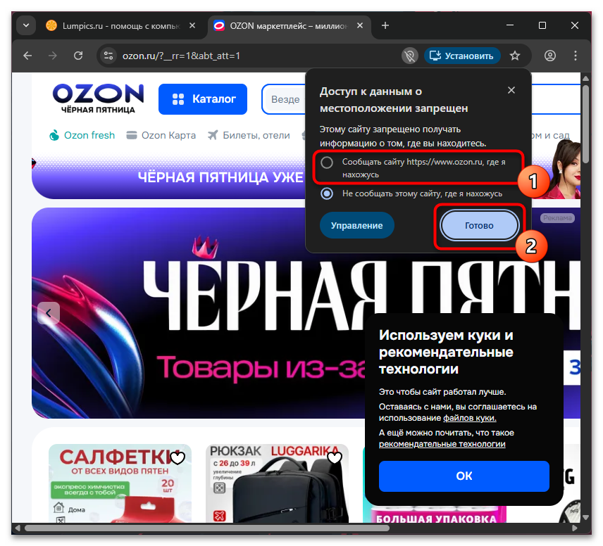 Как снять запрет на определение местоположения Озон в браузере-02