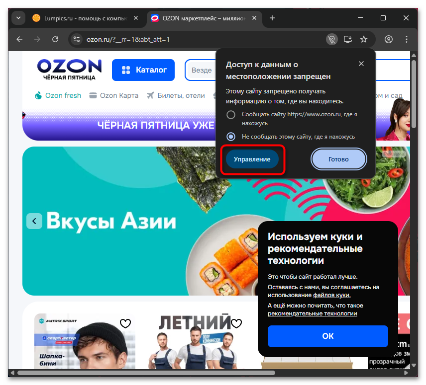 Как снять запрет на определение местоположения Озон в браузере-03