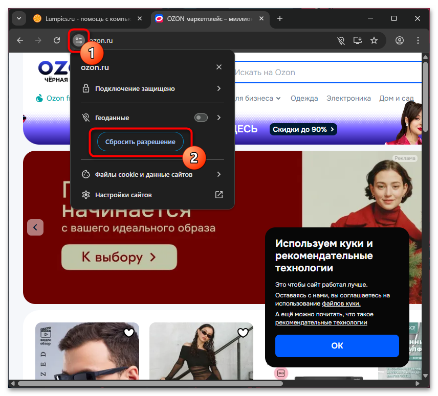 Как снять запрет на определение местоположения Озон в браузере-06